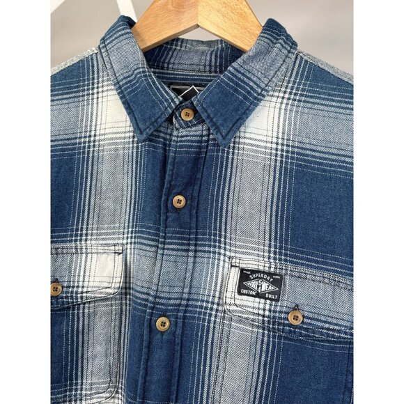 NWT Superdry Vintage Trailsman Flannel Shirt Men’s M Blue Plaid Button Down - Picture 3 of 15